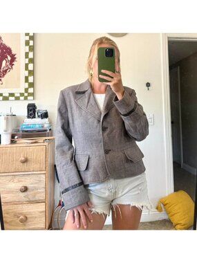 HARVÉ BENARD SPORT BROWN CREAM BLAZER JACKET WOOL WOMENS 14